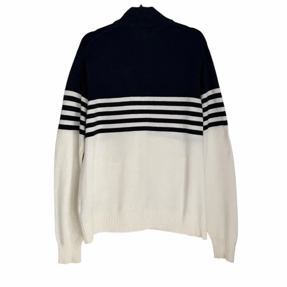 Tommy Hilfiger Men’s Navy & White Stripe Full Zip Cotton Sweater Nautical Size L - Picture 2 of 11